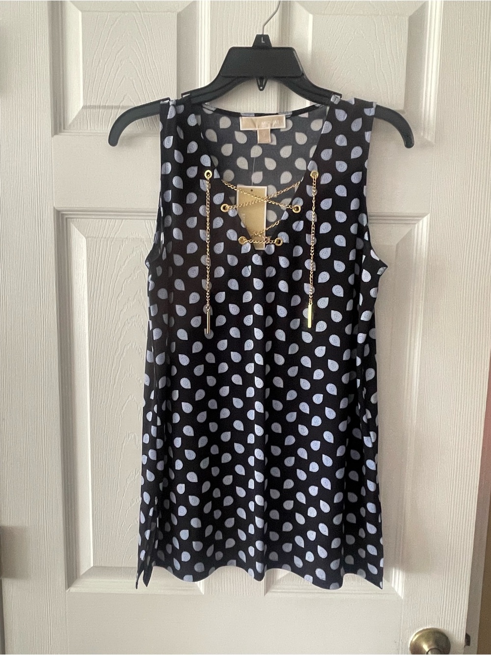 Michael Kors Sleeveless Navy Tear Drop Chain-Detail Tank Top